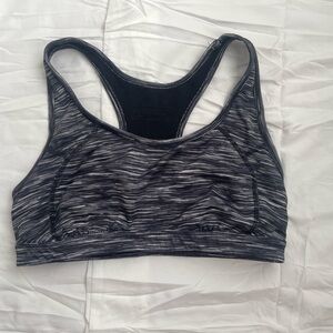 Black and Gray Sports Bra with Racerback Design and Moisture Wicking Fabric